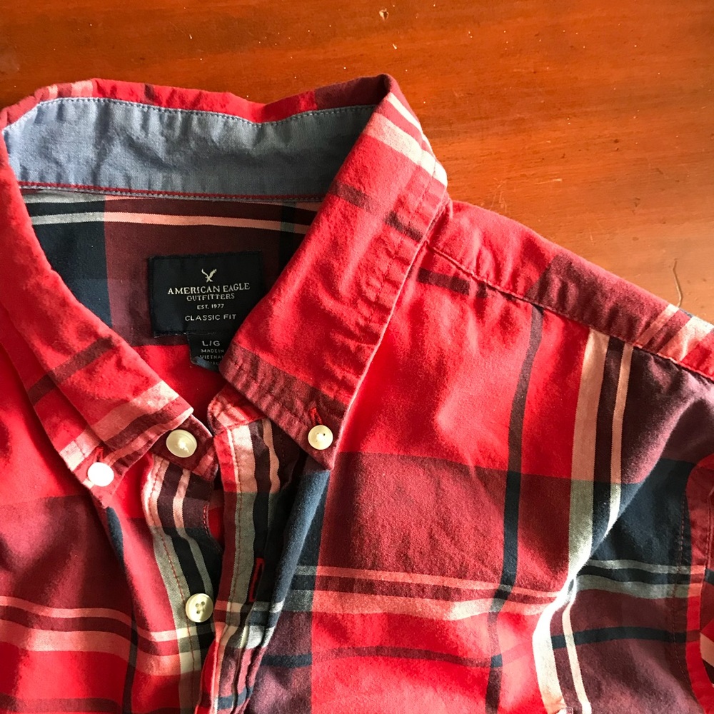 Men's Red and Navy Button Down